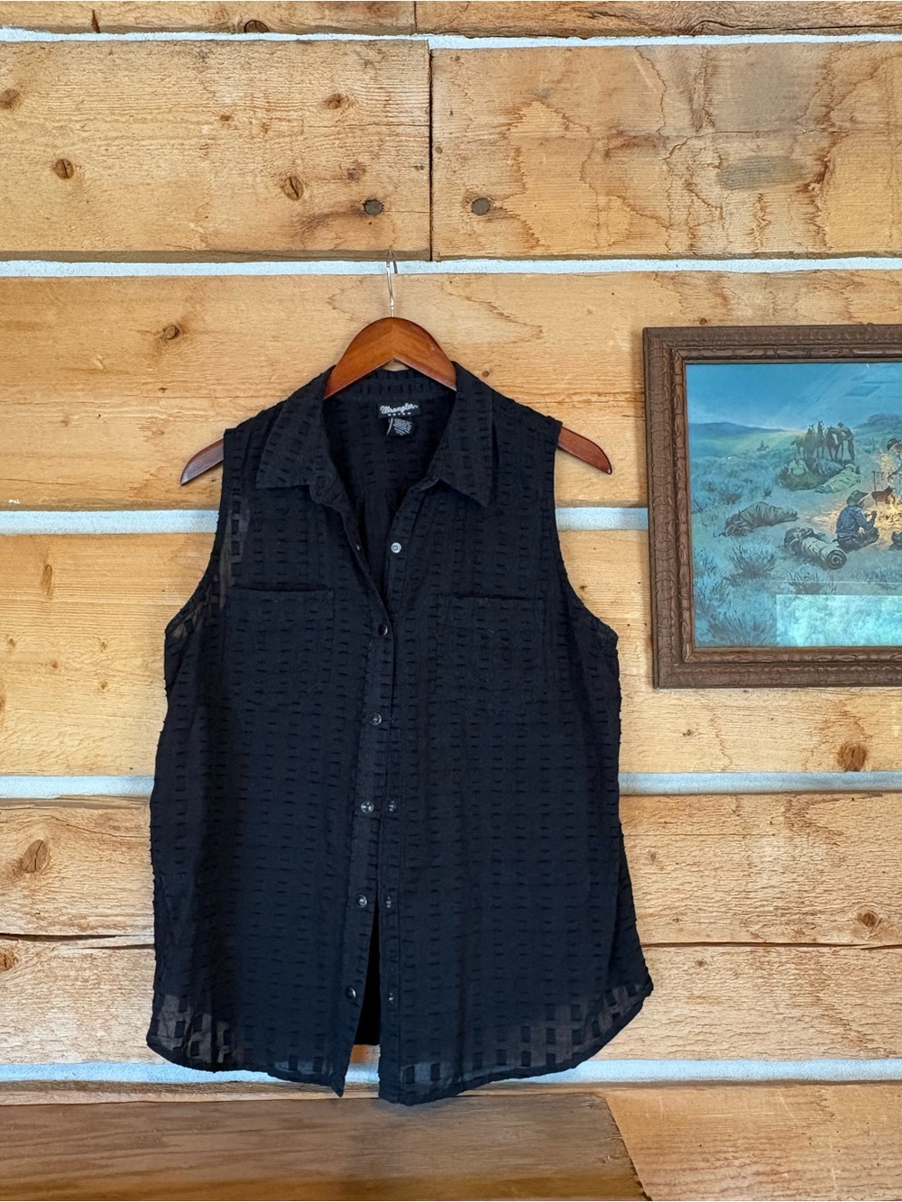 Wrangler Retro Black Textured Cotton Top